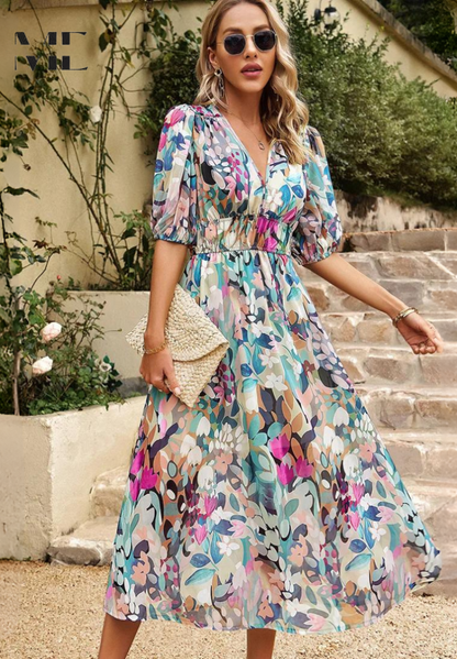 Vellamo Floral V-Neck Midi Dress