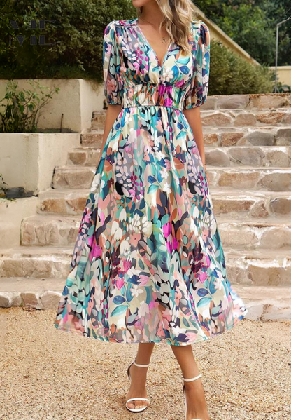 Vellamo Floral V-Neck Midi Dress