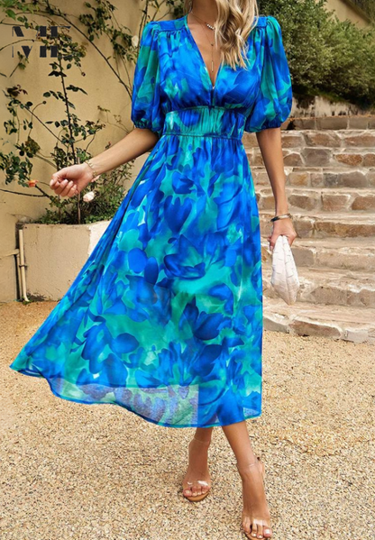 Vellamo Floral V-Neck Midi Dress