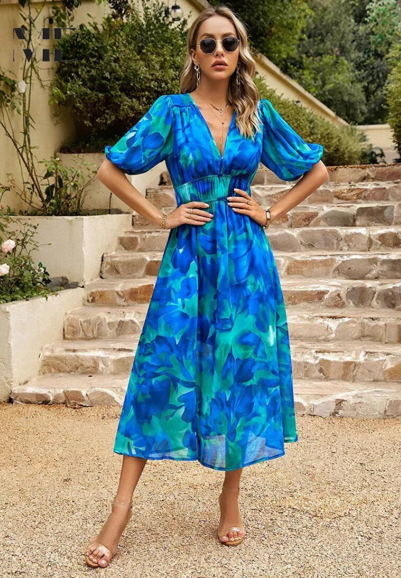 Vellamo Floral V-Neck Midi Dress