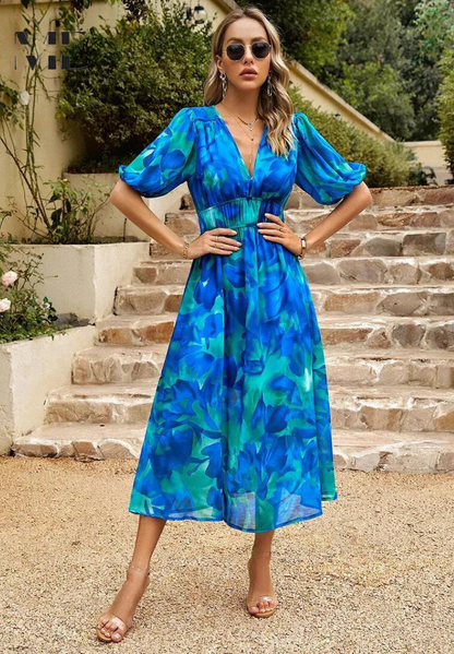 Vellamo Floral V-Neck Midi Dress
