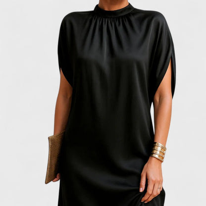 Gudula Mock Neck Short Sleeve Shift Dress