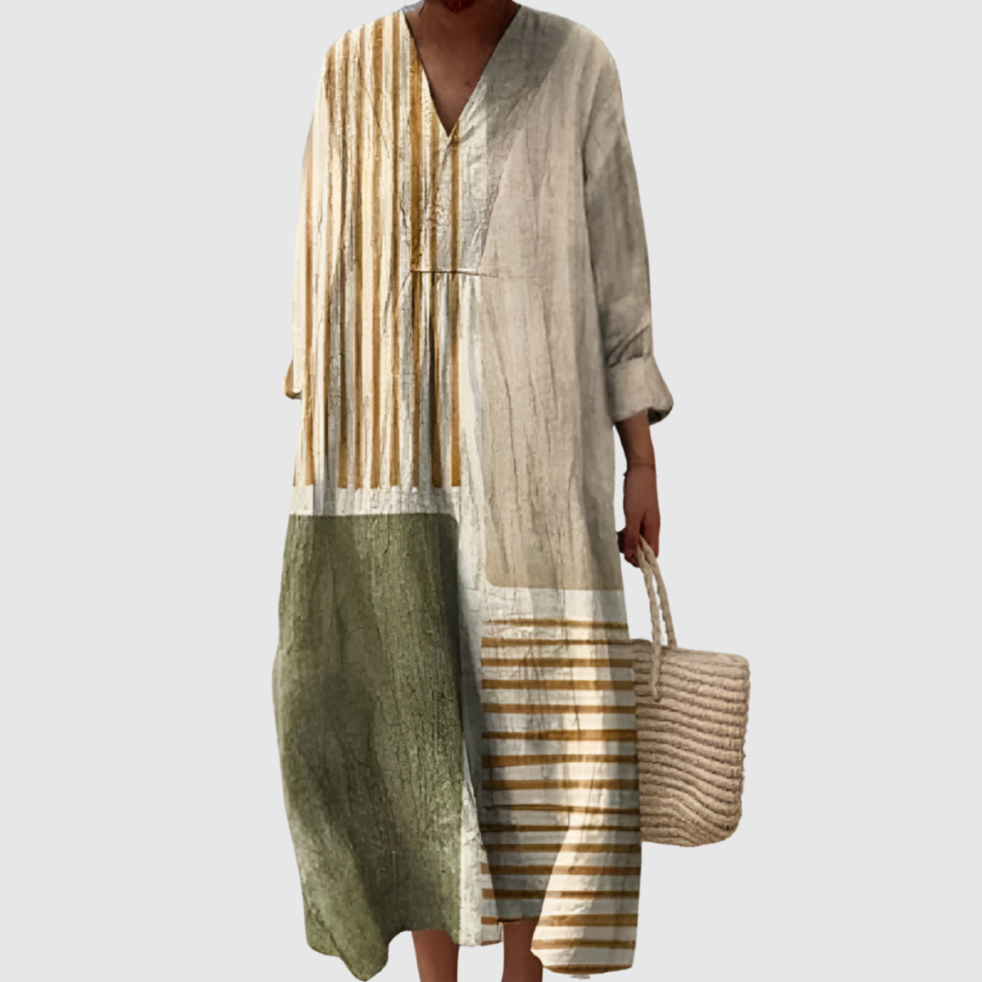 Guitburge V-Neck Maxi Dress with Pleated Panel