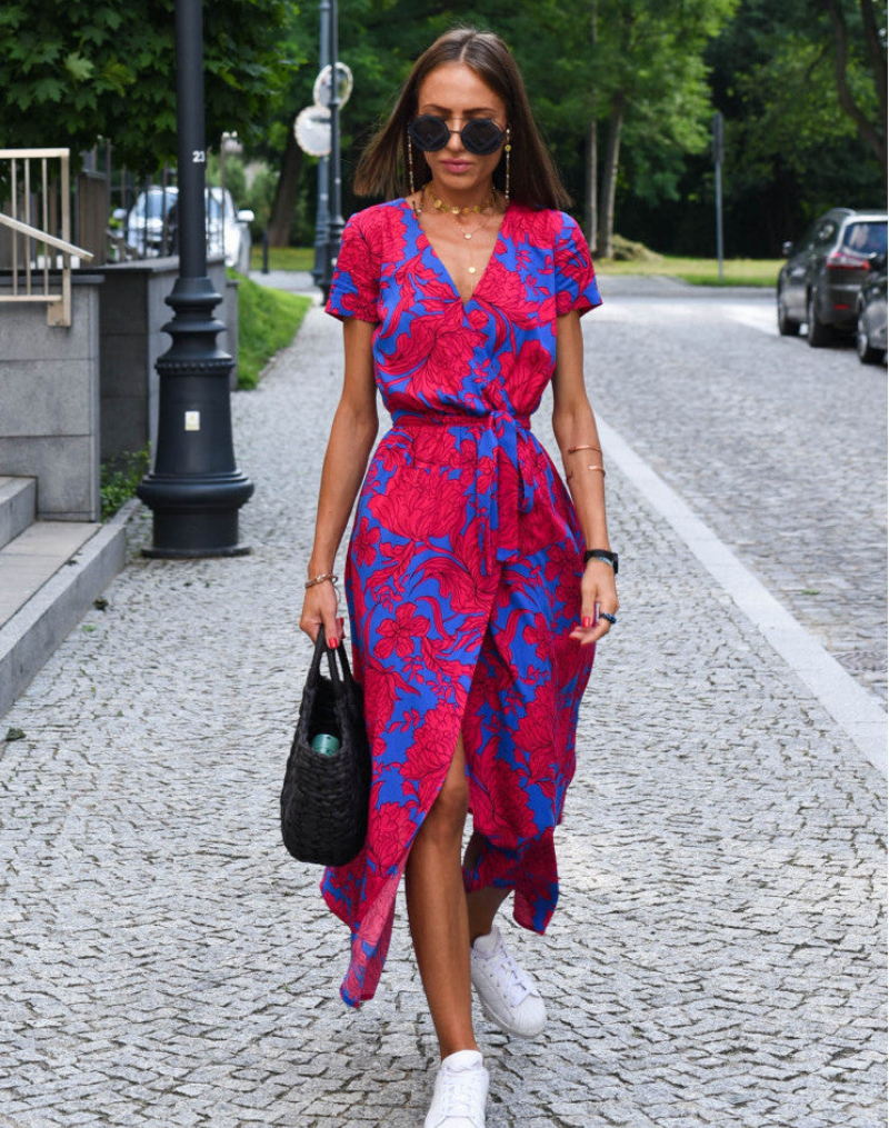 Balthilde Floral V-Neck Wrap Midi Dress