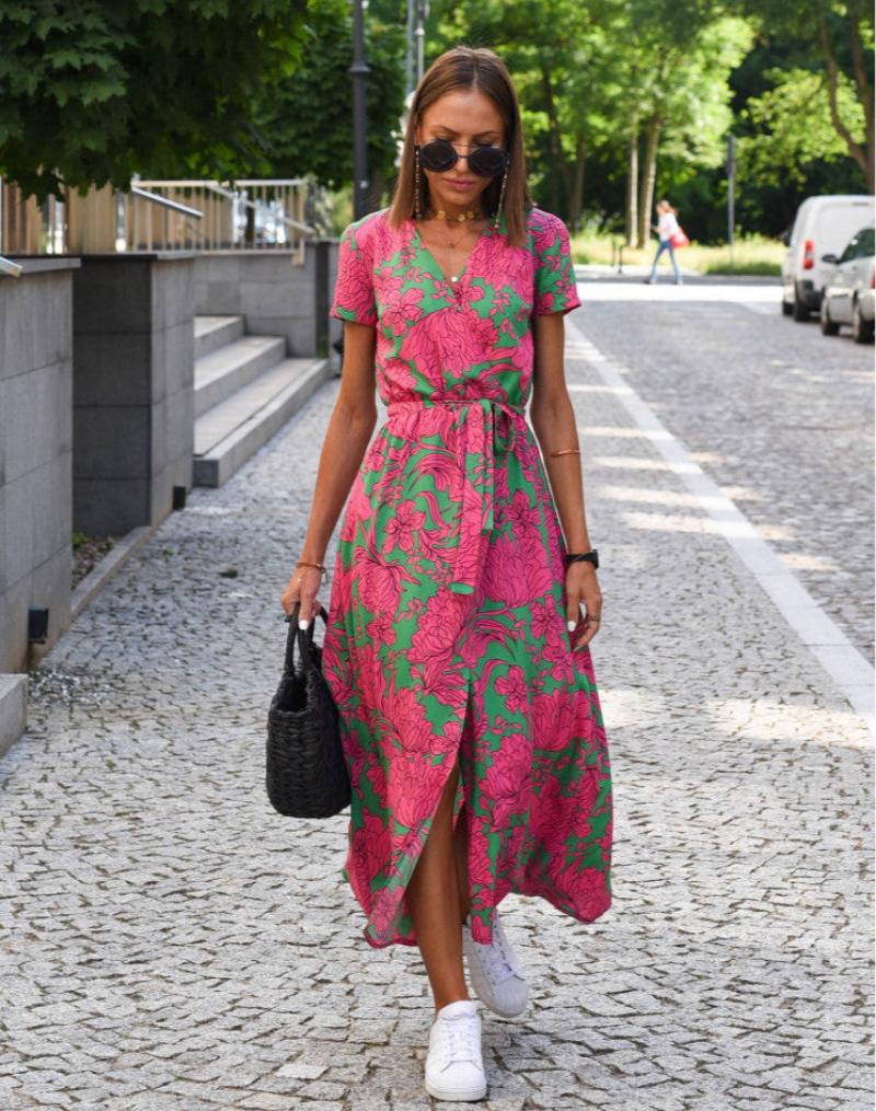 Balthilde Floral V-Neck Wrap Midi Dress