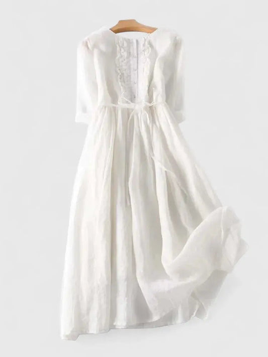 Paulette Linen A-Line Midi Dress with Ruched Back