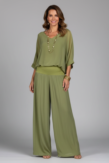 Engeline Wide-Leg Chiffon Set