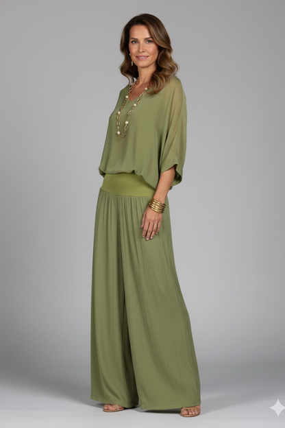 Engeline Wide-Leg Chiffon Set