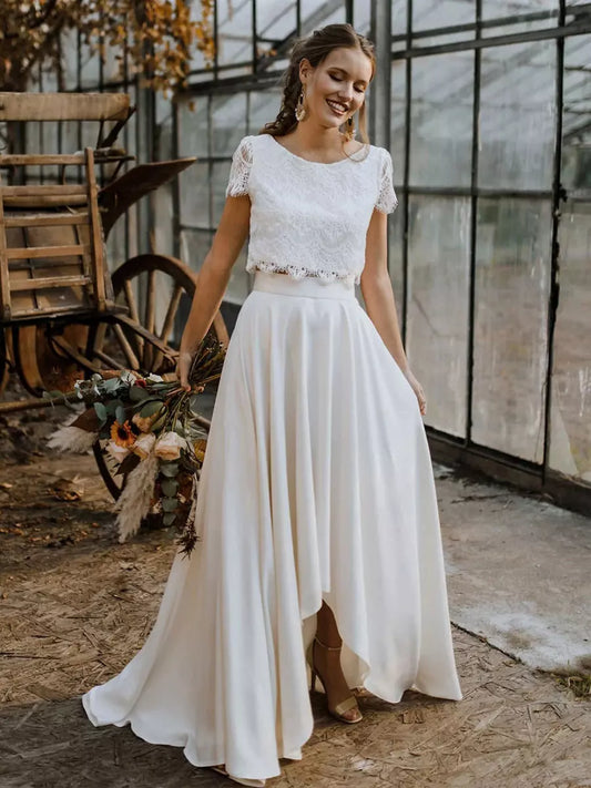 Drusilla Lace Maxi Dress Set with Short Sleeves