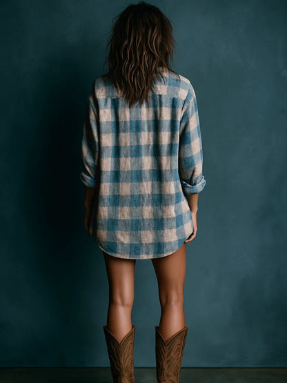 Sexburh Plaid Henley Long Sleeve Mini Dress