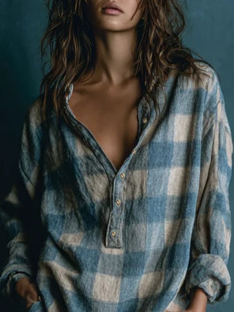 Sexburh Plaid Henley Long Sleeve Mini Dress