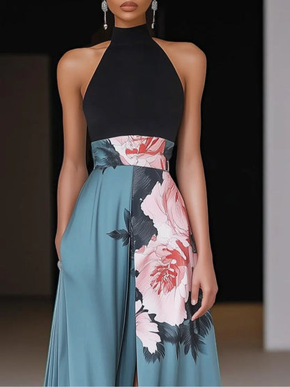 Deolinda Sleeveless Halter Maxi Dress with Slit