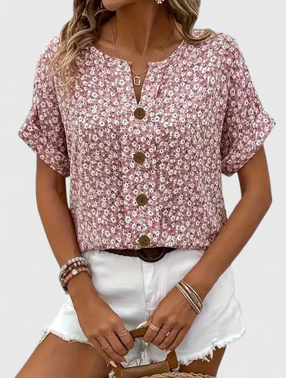 Teutberge Button-Down Short Sleeve Blouse