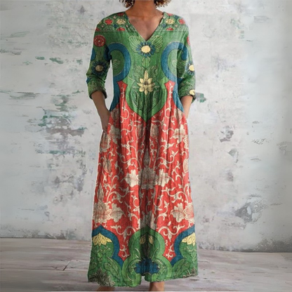 Aymeline V-Neck Maxi Dress with Long Sleeves