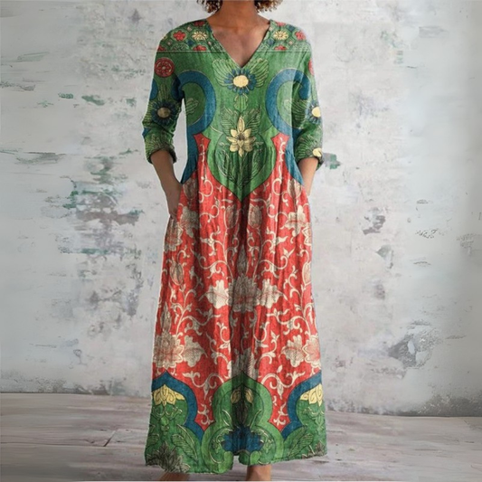 Aymeline V-Neck Maxi Dress with Long Sleeves