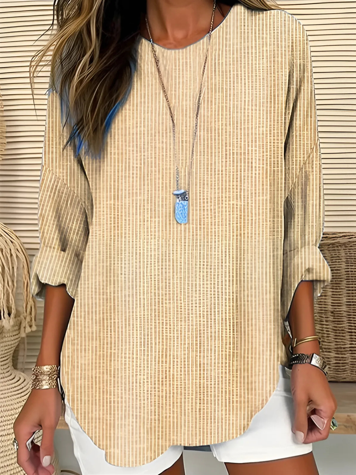 Sinikka Vertical Stripe Blouse with Round Neck