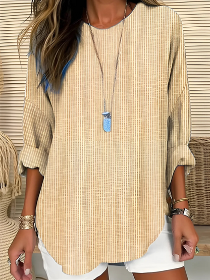 Sinikka Vertical Stripe Blouse with Round Neck