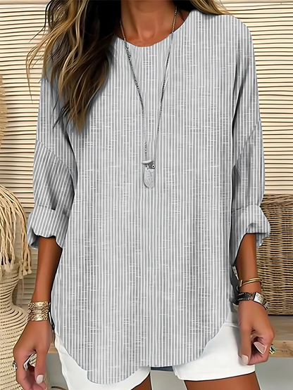 Sinikka Vertical Stripe Blouse with Round Neck