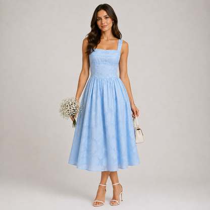 Evangeline Blue Lace Jacquard Midi Dress