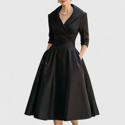 Fauquette Wrap V-Neck Midi Dress with Three-Quarter Sleeves