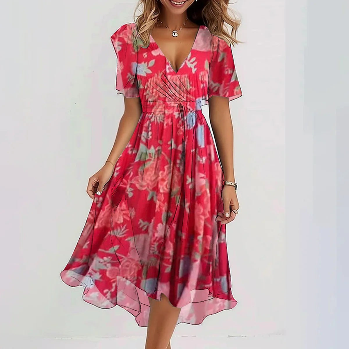 Kyllikki Floral Wrap V-Neck Midi Dress