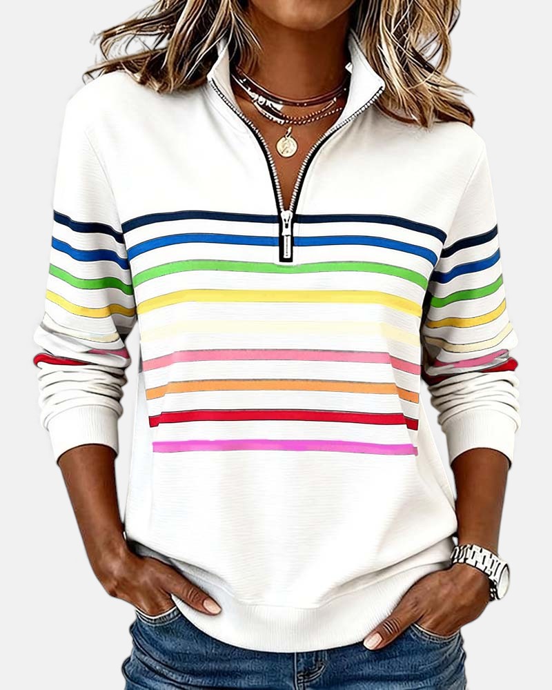 Thordis Striped Half-Zip Sweatshirt