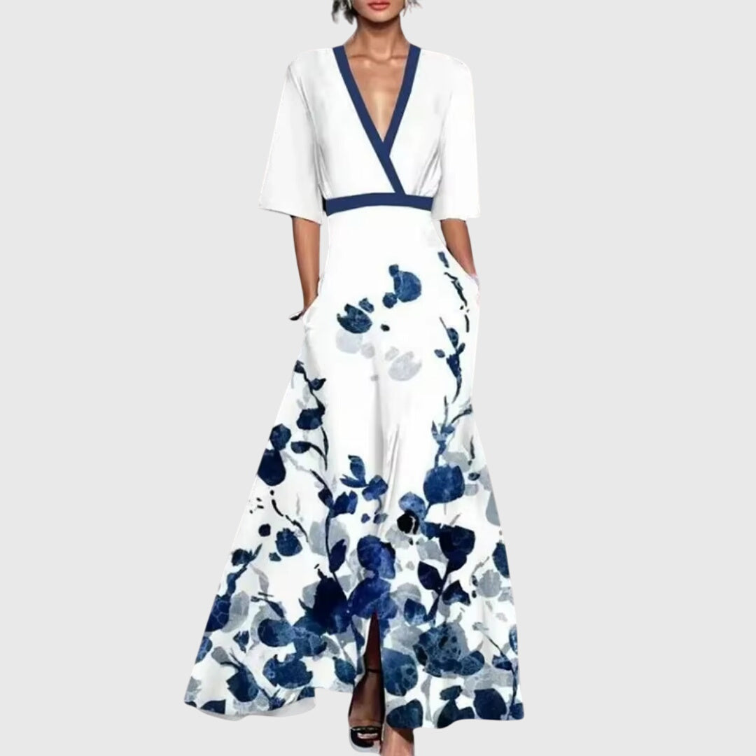 Oriana Wrap Maxi Dress with V-Neck