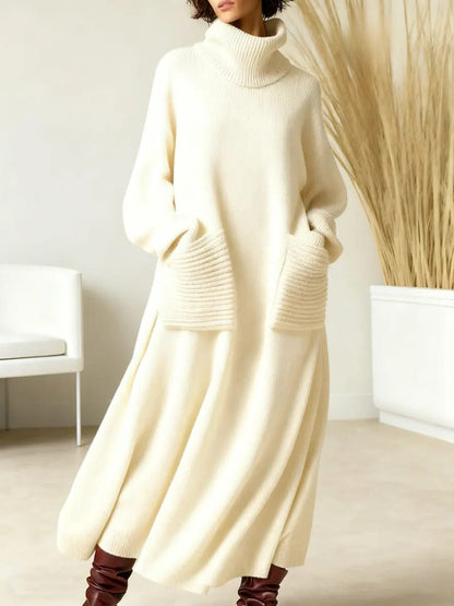 Vulfgarde Ribbed Knit Oversized Maxi Dress, Roll Neck