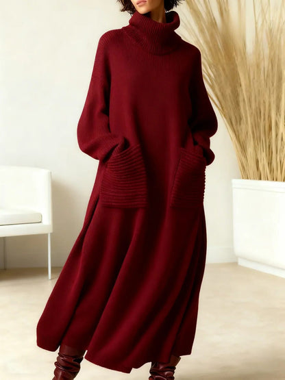 Vulfgarde Ribbed Knit Oversized Maxi Dress, Roll Neck