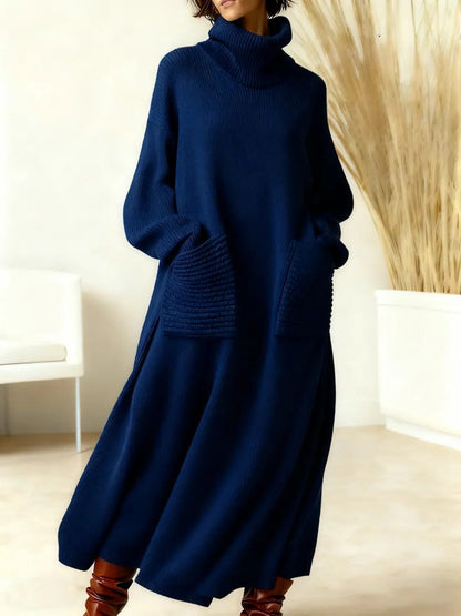 Vulfgarde Ribbed Knit Oversized Maxi Dress, Roll Neck