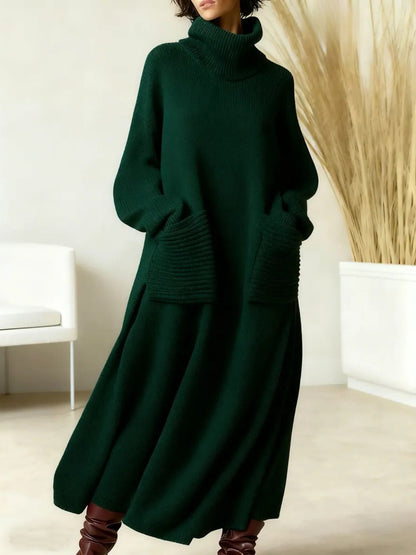 Vulfgarde Ribbed Knit Oversized Maxi Dress, Roll Neck