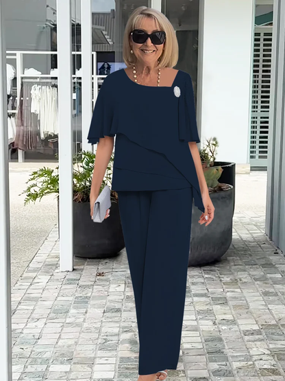 Girarde Cropped Pant Set with Ruffled Sleeves