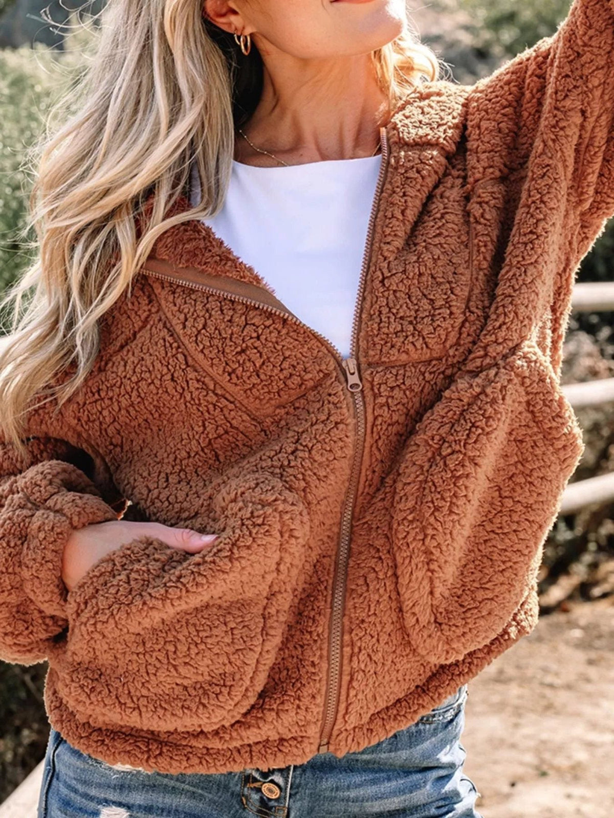 Aubree Oversized Teddy Zip-Up Jacket