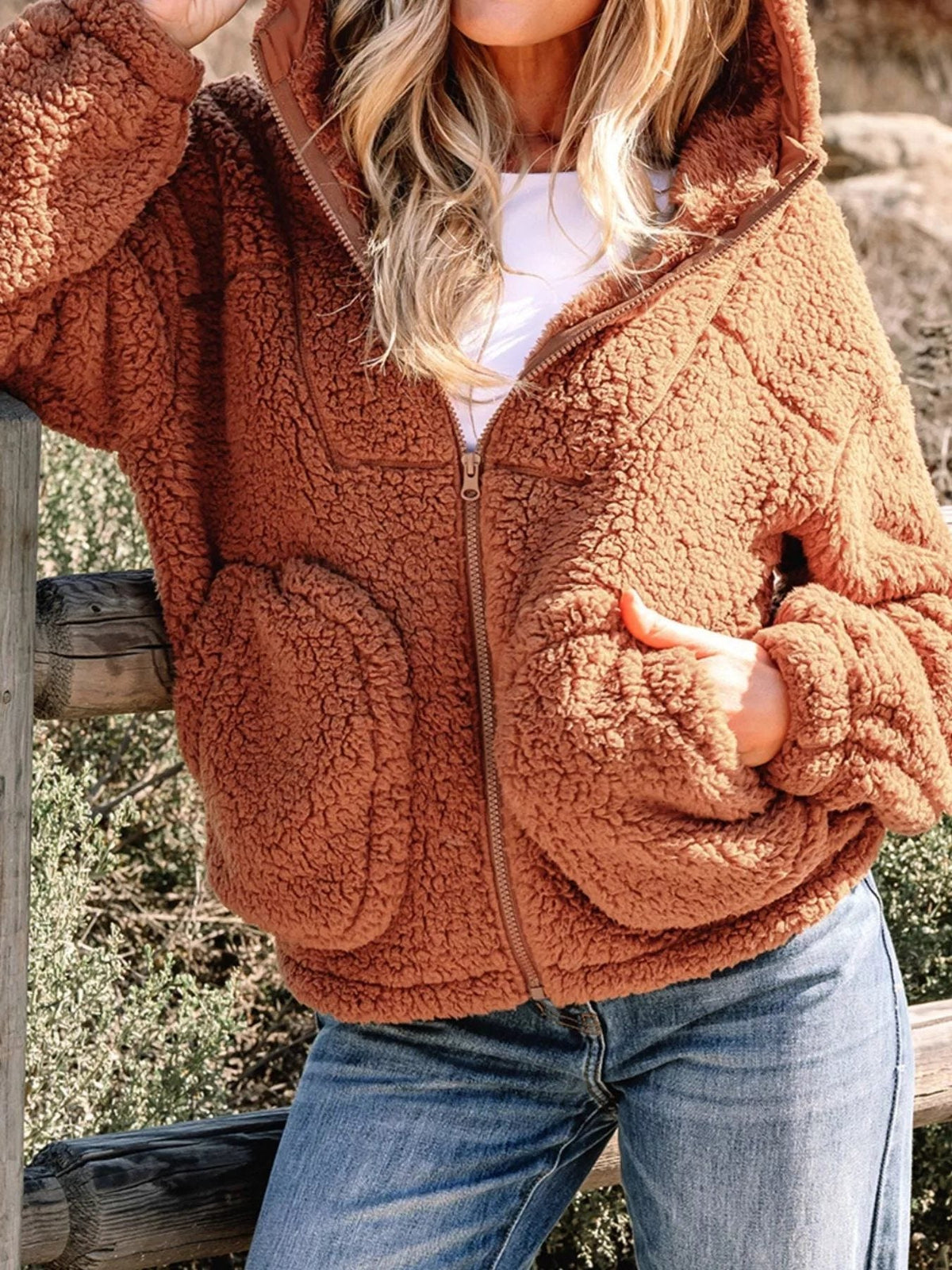 Aubree Oversized Teddy Zip-Up Jacket