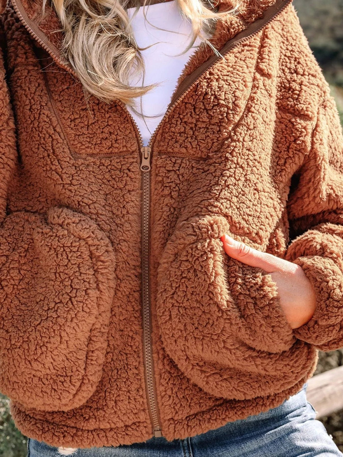 Aubree Oversized Teddy Zip-Up Jacket