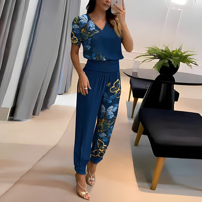 Luciane Pant Set with V-Neck and Short Sleeves