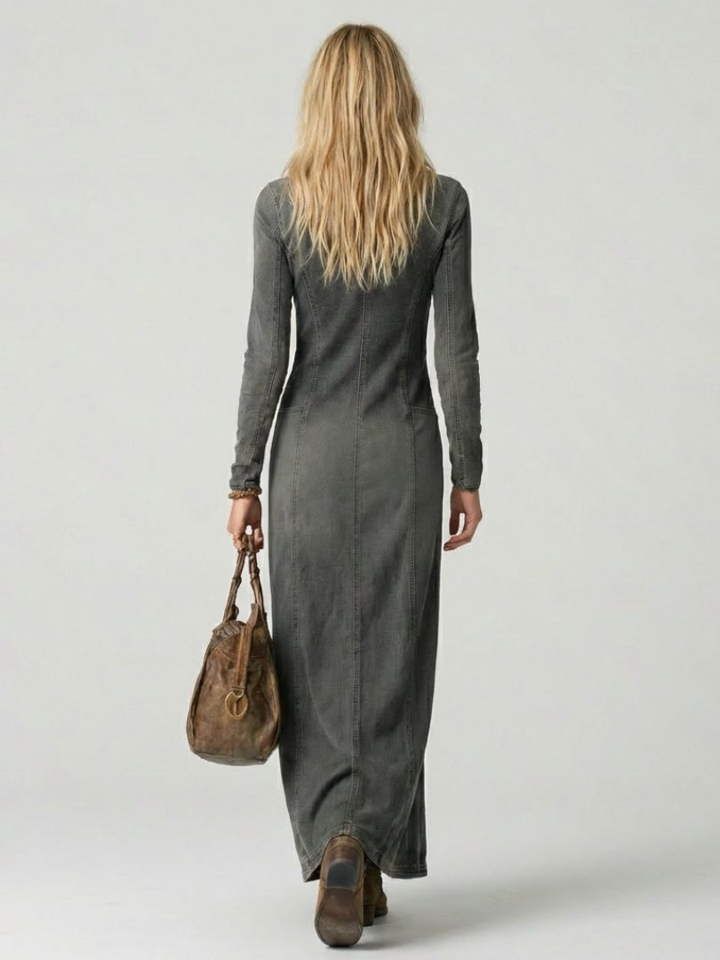 Ragenilde Denim Maxi Dress with Button-Front