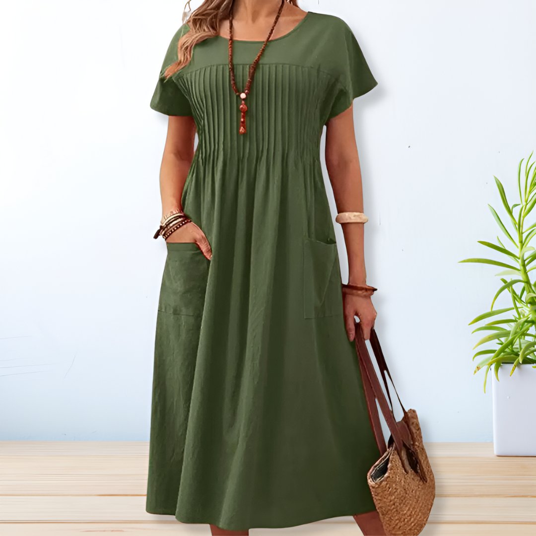 Danute Pleated Midi Dress with Pockets