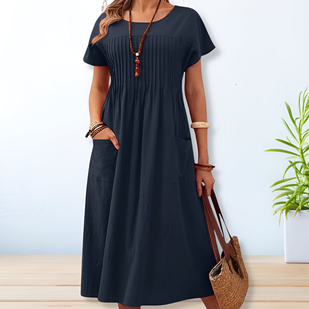 Danute Pleated Midi Dress with Pockets