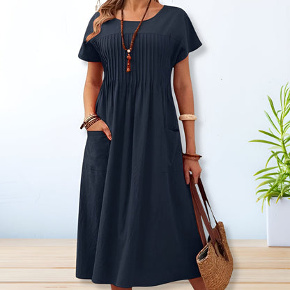 Danute Pleated Midi Dress with Pockets