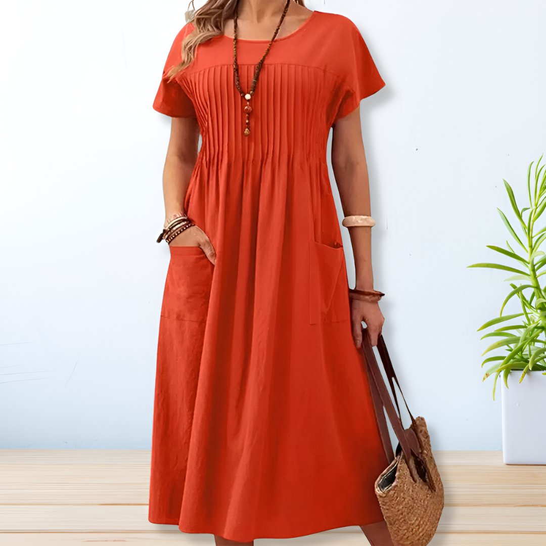 Danute Pleated Midi Dress with Pockets