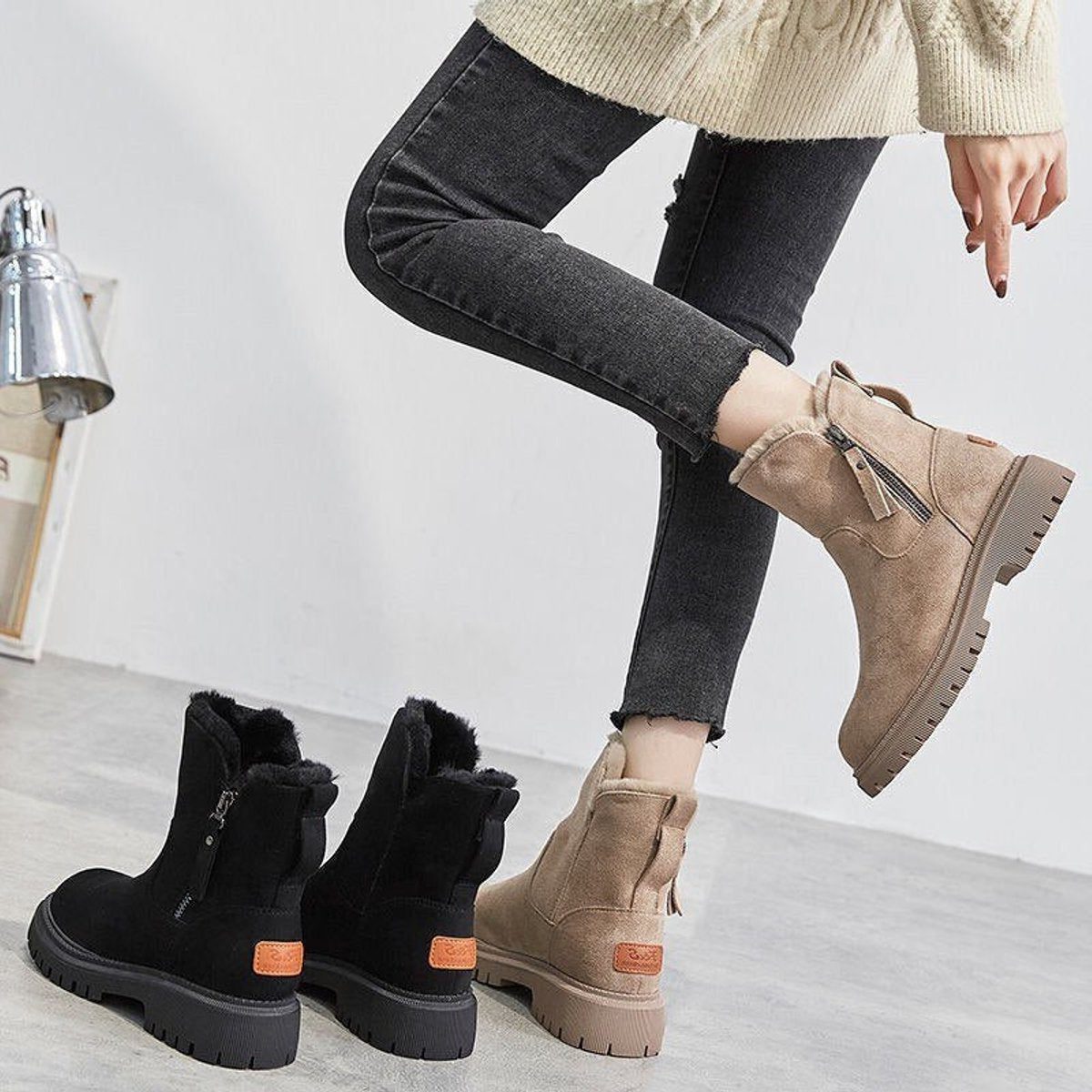 Ermentrude Fleece-Lined Suede Slip-On Ankle Boots