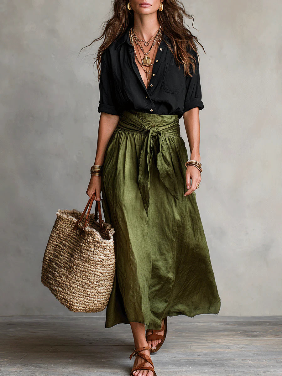 Sedile A-Line Midi Skirt Set with Buttons