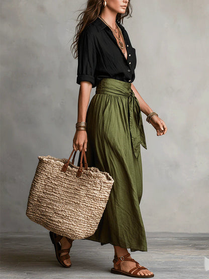 Sedile A-Line Midi Skirt Set with Buttons