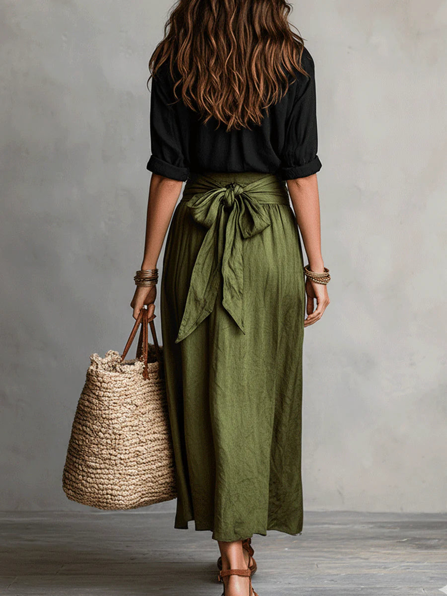 Sedile A-Line Midi Skirt Set with Buttons