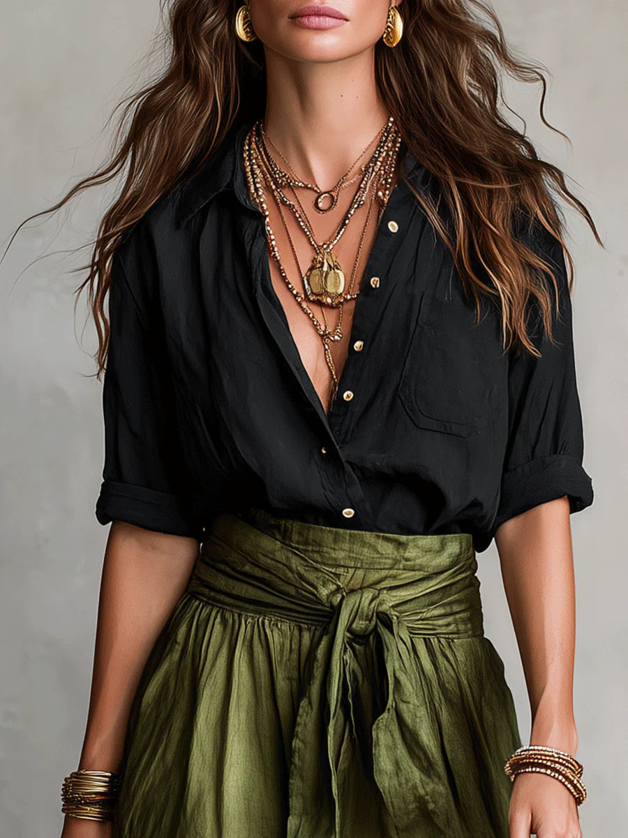 Sedile A-Line Midi Skirt Set with Buttons