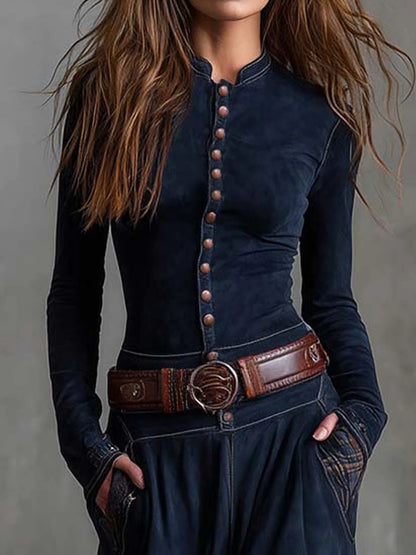 Colombine Patchwork Maxi Dress for Autumn, Belted Waist