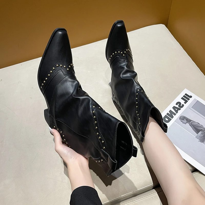 Odilia Studded Western Ankle Boots for Concerts