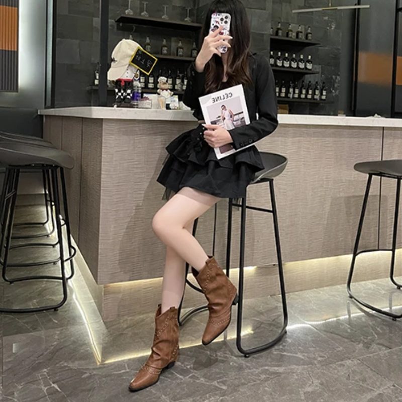 Odilia Studded Western Ankle Boots for Concerts