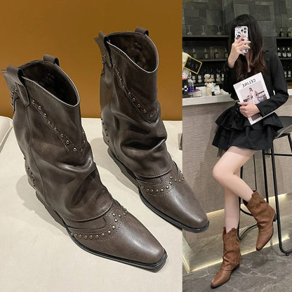 Odilia Studded Western Ankle Boots for Concerts